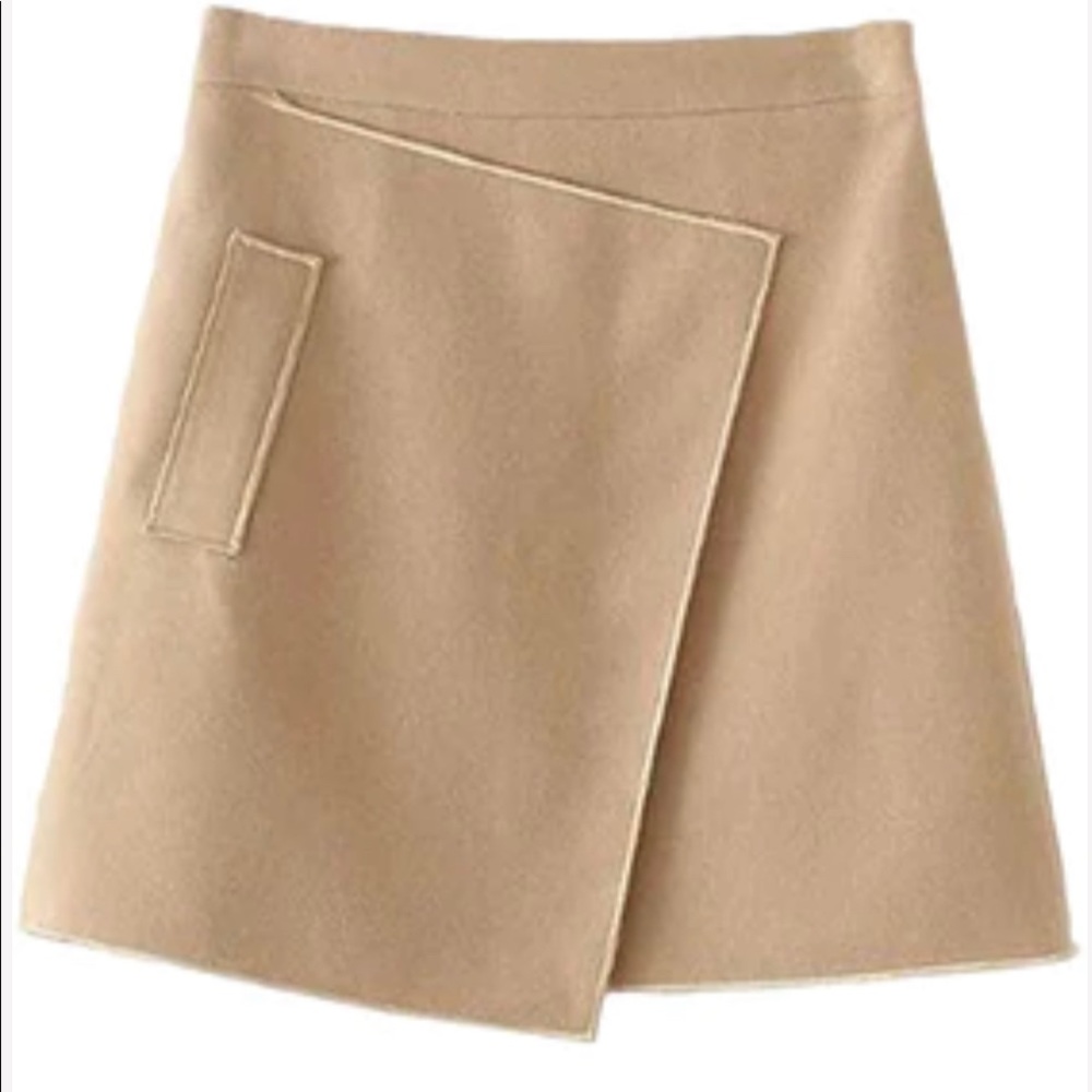 'Amanda' Camel A-line Structured Mini Skirt 
S / Beige